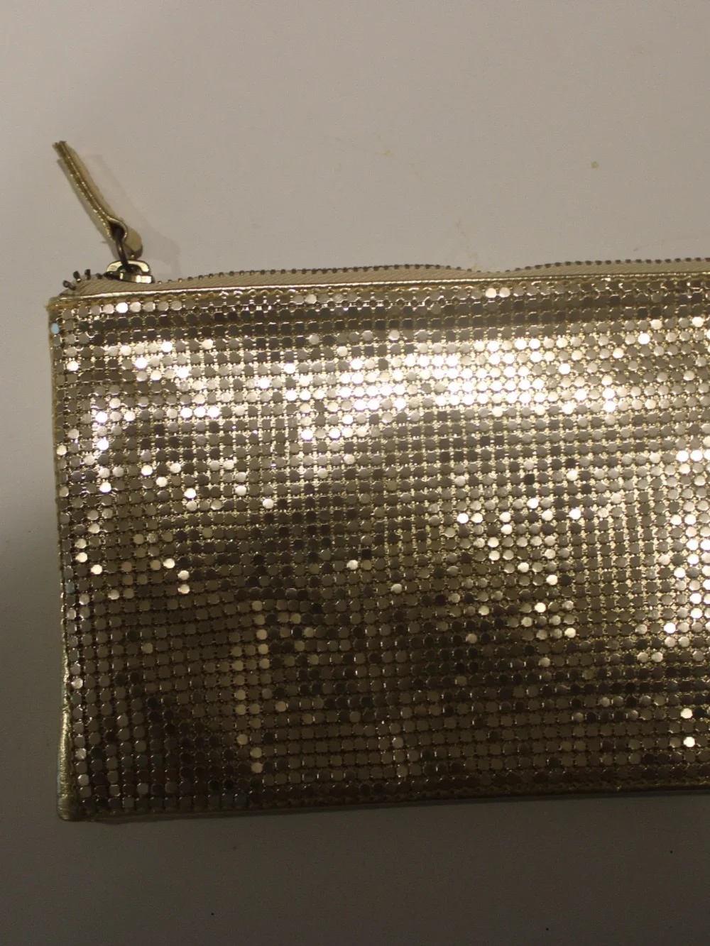 Gold Metal Mesh Zipper Pouch Evening Clutch Cosmetic Makeup Bag 7.5